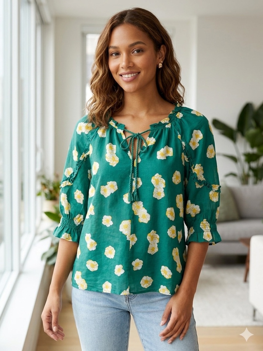 Daniel  Rainn‎ Linen Blend Floral Romantic Blouse , Size M